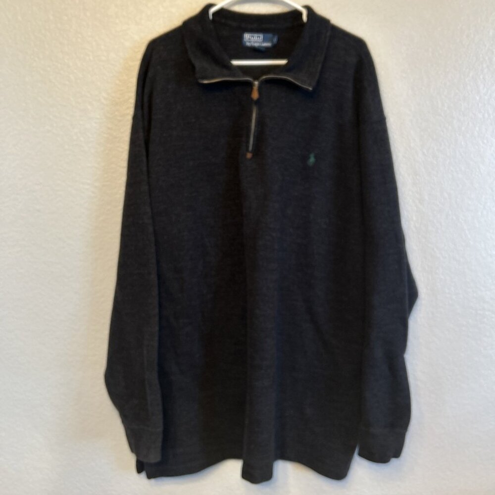 Ralph Lauren Sweater Mens 2XLT Heather Blue Quarter Zip Fleece‎ Pullover Pony